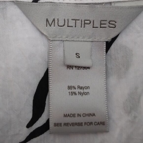 Multiples | Black & White Floral Print Crinkle Woven Blouse Shirt | Size S - Picture 7 of 8